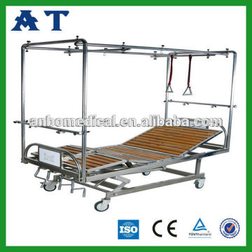 Cama de hospital manual de acero inoxidable con poste de elevación